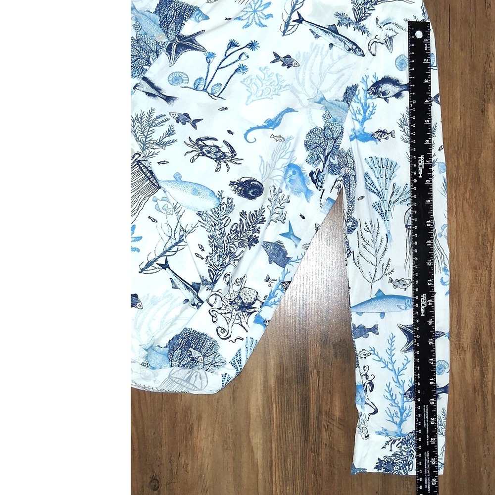 Jane + Delancey Womens Blue Sea Life Print Rayon Button Down Shirt Size Medium - Picture 8 of 16